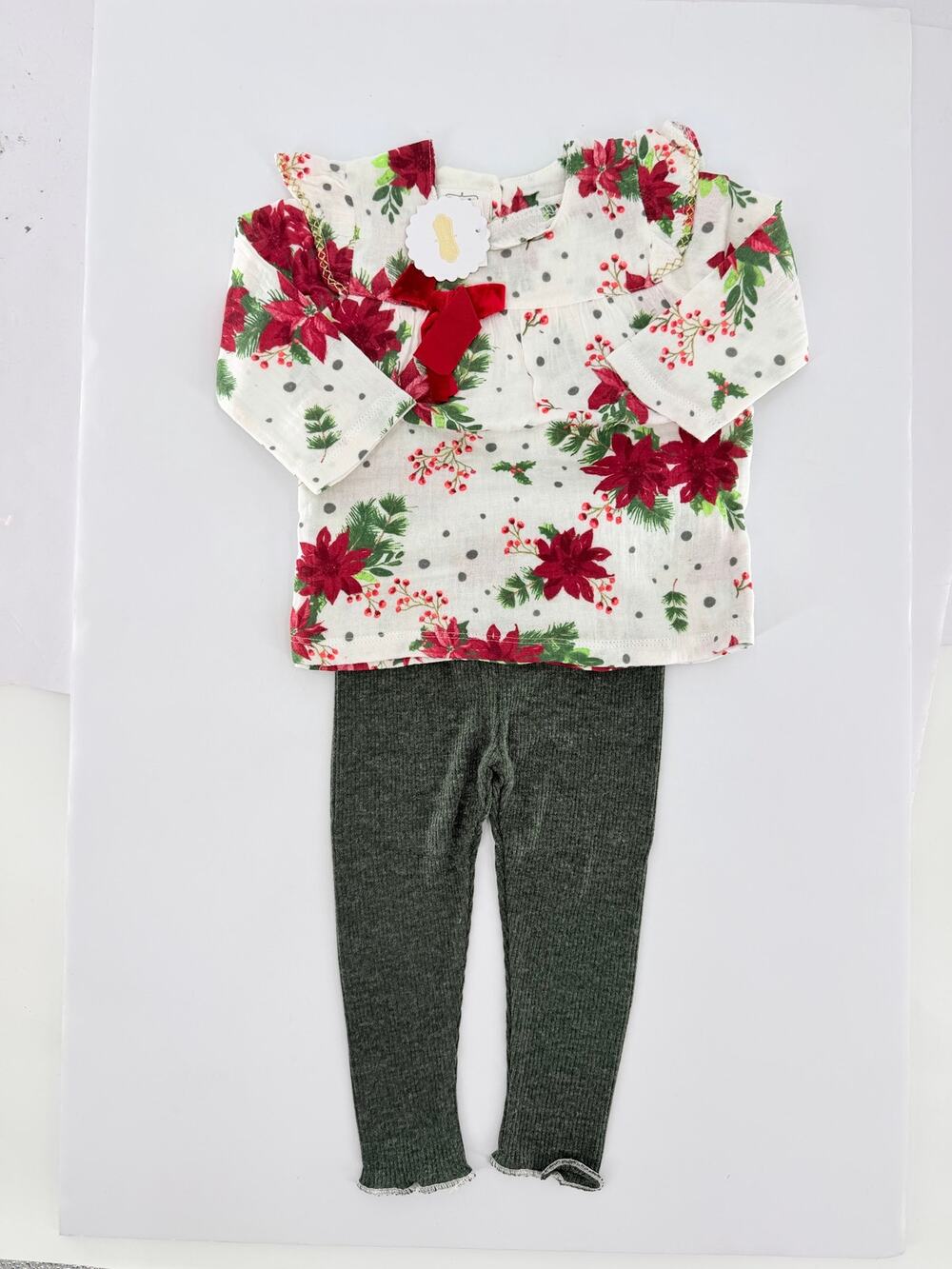 MUD PIE POINSETTIA TUNIC AND LEGGING SET size 6-9 months new